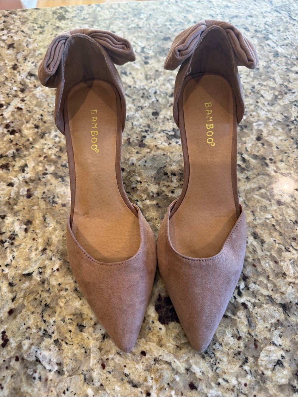 BAMBOO Women's Pointed Bow-Back Flats - Taupe